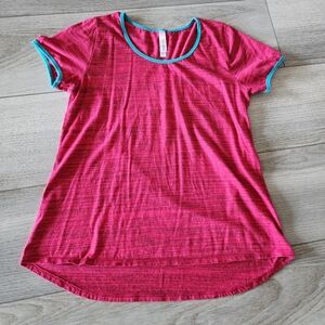 Large Pink and Teal LulaRoe Classic Tee